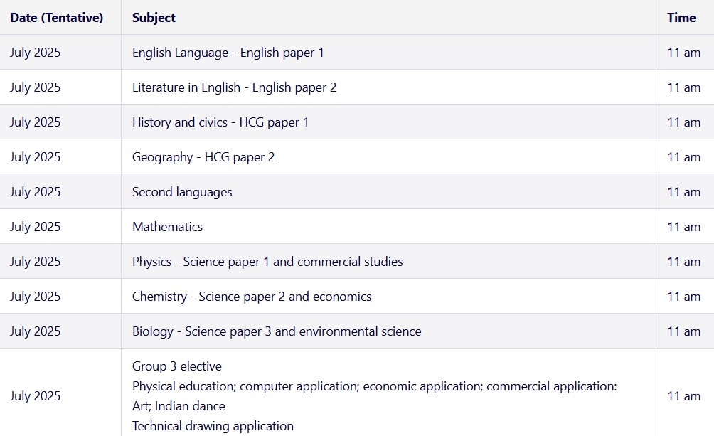 ICSE 10th Improvement Exams 2025