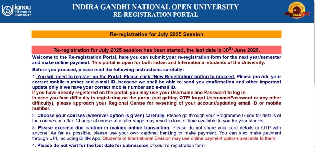 IGNOU July 2025 Registration